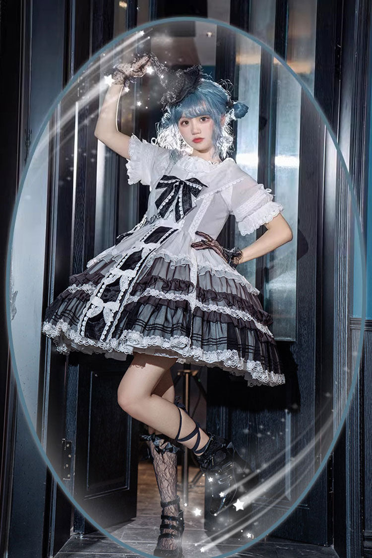 Sweet Lolita JSK - White/black Multi-layer, 2 Colors, Gothic Style, Bow Detail, Ruffled - additional product view 2