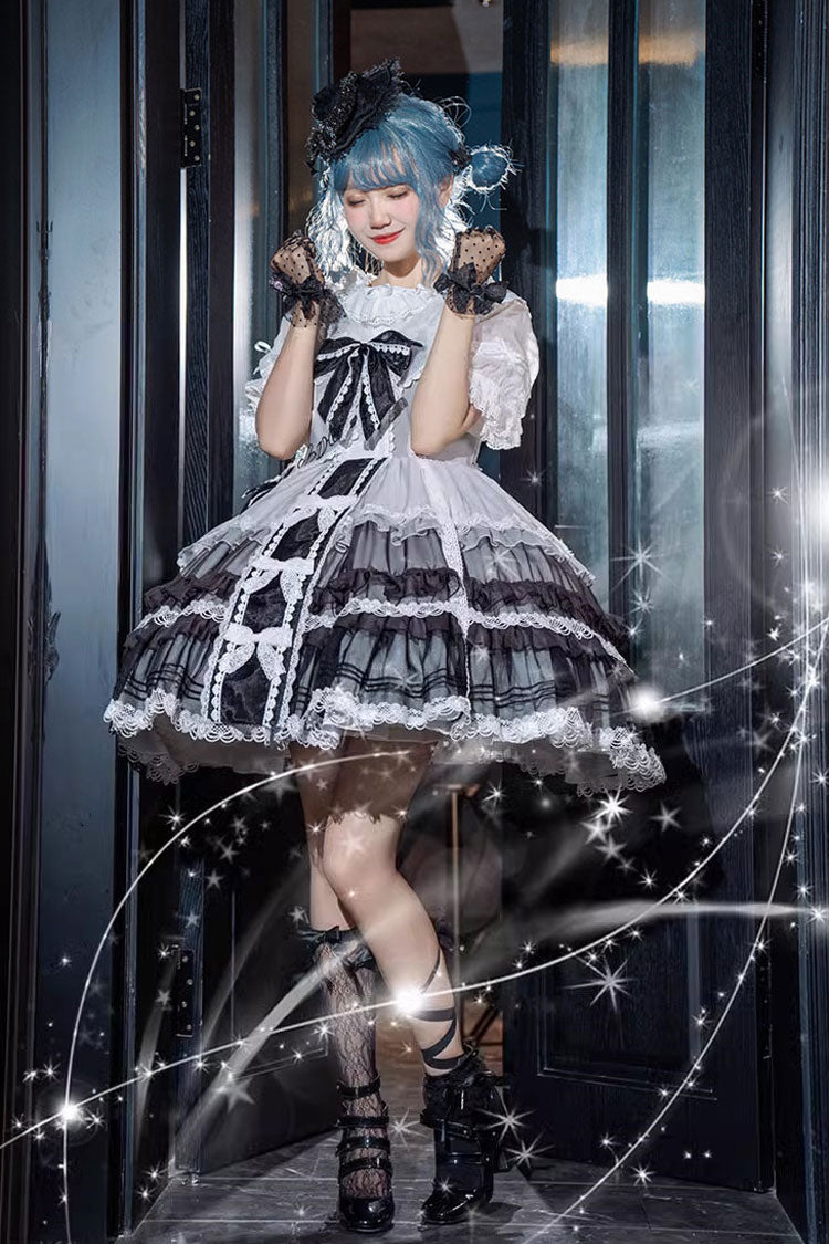 Sweet Lolita JSK - White/black Multi-layer, 2 Colors, Gothic Style, Bow Detail, Ruffled - additional product view 4
