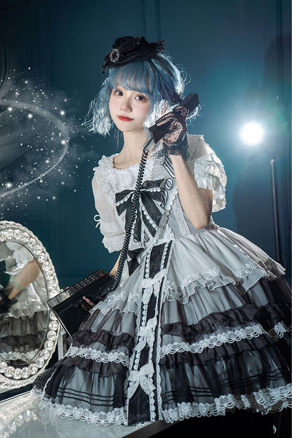 Sweet Lolita JSK - White/black Multi-layer, 2 Colors, Gothic Style, Bow Detail, Ruffled - additional product view 5