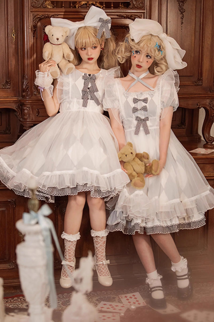 Sweet Lolita JSK - White/blue, 2 Colors, Plaid, Bow Detail, Printed - additional product view 7
