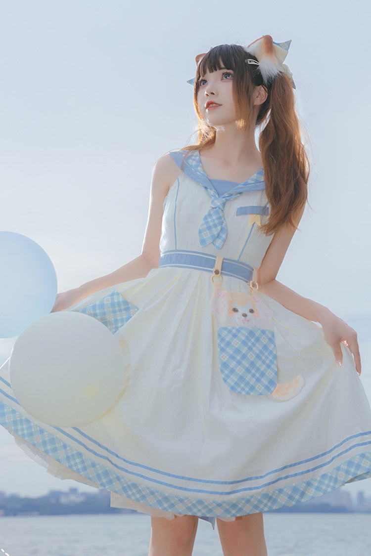 Sweet Lolita JSK - White/blue Navy Style, 2 Colors, Printed - Kawaii Layering Dress - additional product view 2