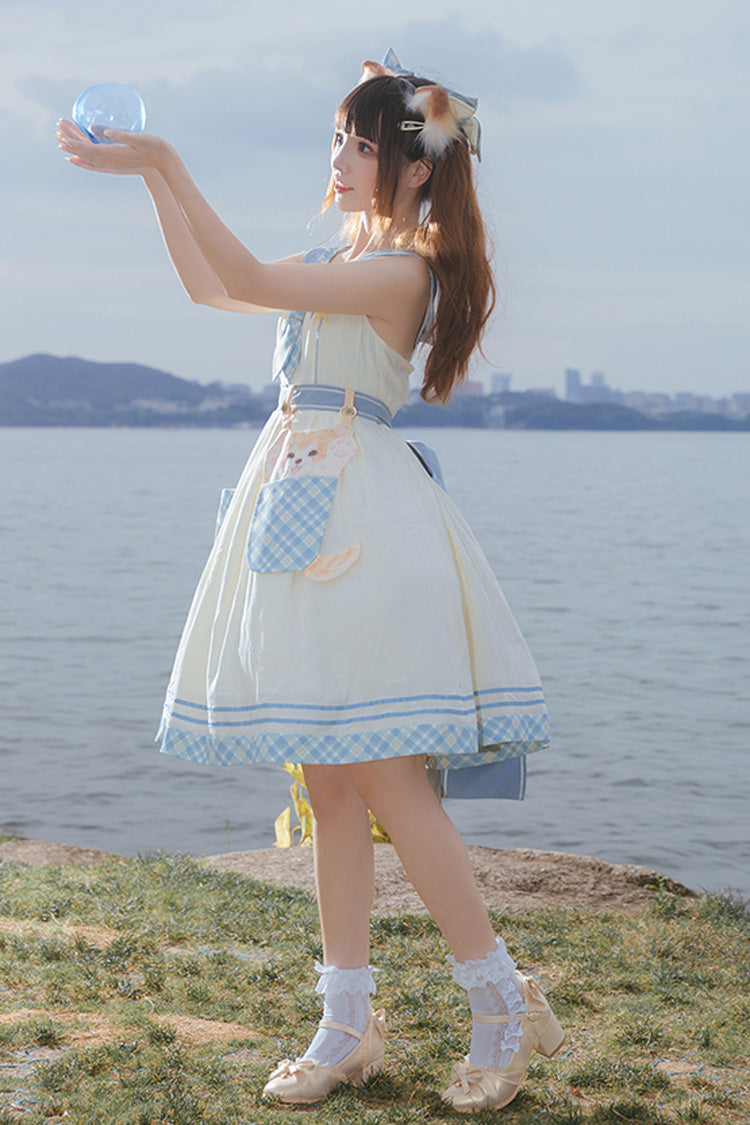 Sweet Lolita JSK - White/blue Navy Style, 2 Colors, Printed - Kawaii Layering Dress - additional product view 3