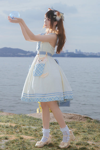 Sweet Lolita JSK - White/blue Navy Style, 2 Colors, Printed - Kawaii Layering Dress - additional product view 3