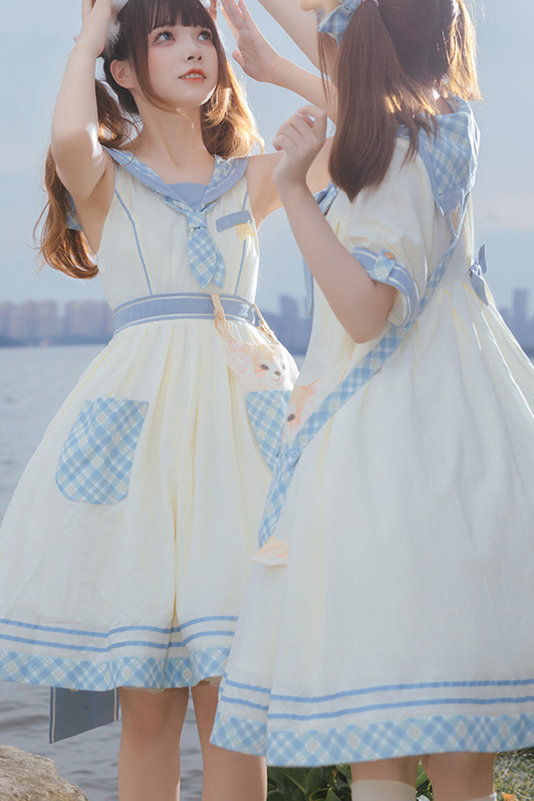 Sweet Lolita JSK - White/blue Navy Style, 2 Colors, Printed - Kawaii Layering Dress - additional product view 4