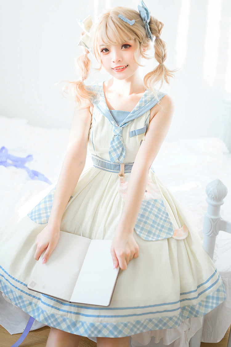 Sweet Lolita JSK - White/blue Navy Style, 2 Colors, Printed - Kawaii Layering Dress - additional product view 5