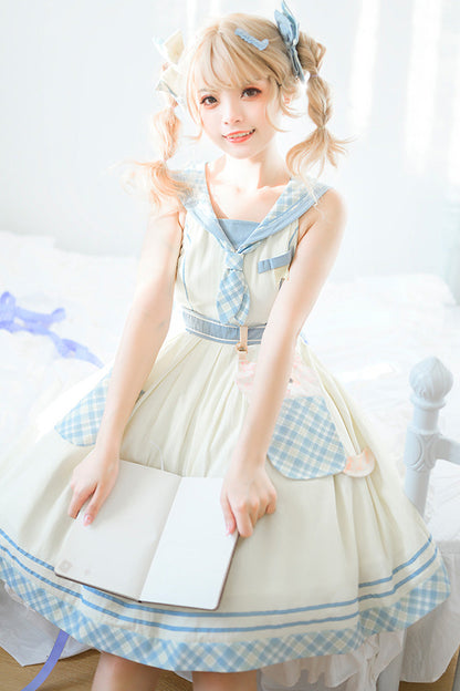 Sweet Lolita JSK - White/blue Navy Style, 2 Colors, Printed - Kawaii Layering Dress - additional product view 5