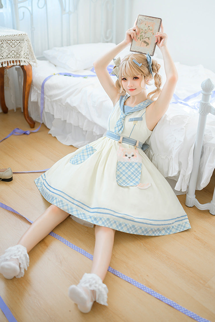 Sweet Lolita JSK - White/blue Navy Style, 2 Colors, Printed - Kawaii Layering Dress - additional product view 6