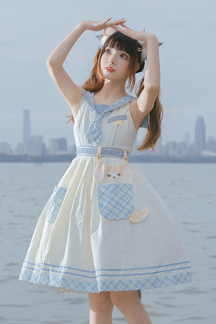 Sweet Lolita JSK - White/blue Navy Style, 2 Colors, Printed - Kawaii Layering Dress - main product image