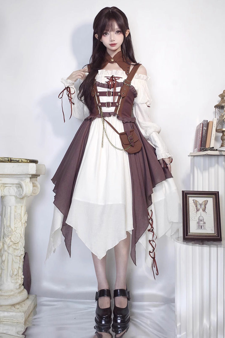 Sweet Lolita JSK - White/brown Pirate's Guide, 2 Colors, Punk Style - additional product view 4