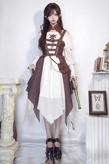 Sweet Lolita JSK - White/brown Pirate's Guide, 2 Colors, Punk Style - additional product view 5