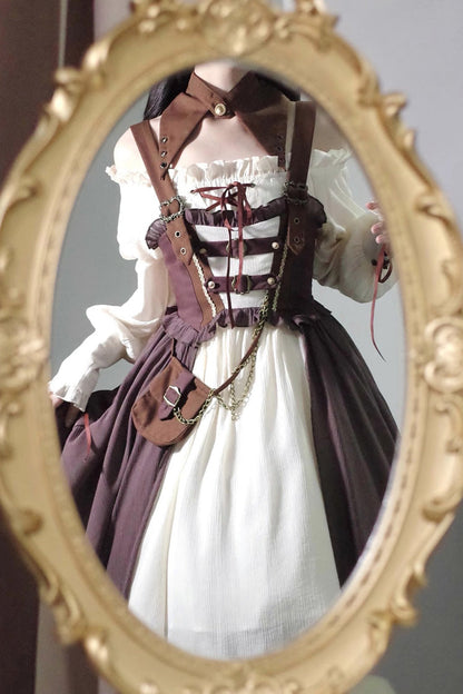 Sweet Lolita JSK - White/brown Pirate's Guide, 2 Colors, Punk Style - additional product view 6