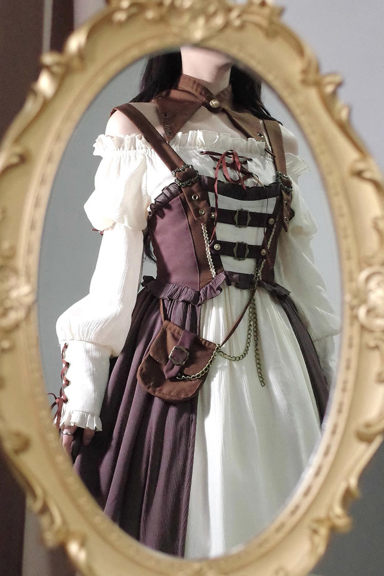 Sweet Lolita JSK - White/brown Pirate's Guide, 2 Colors, Punk Style - additional product view 8