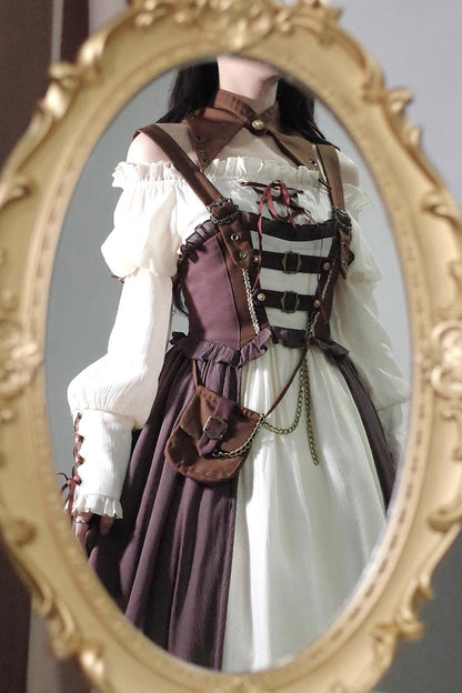 Sweet Lolita JSK - White/brown Pirate's Guide, 2 Colors, Punk Style - additional product view 8