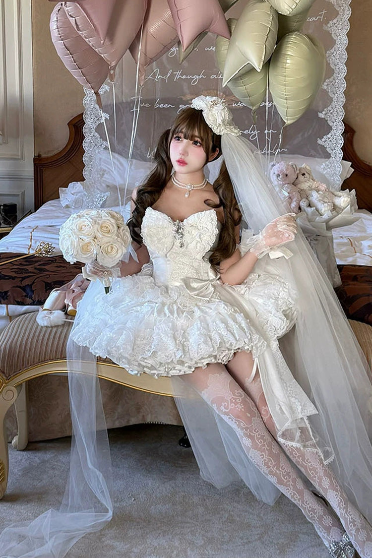 Sweet Lolita JSK - White Feather Promise, White, Lace Trim, Ruffled, Layered - additional product view 2