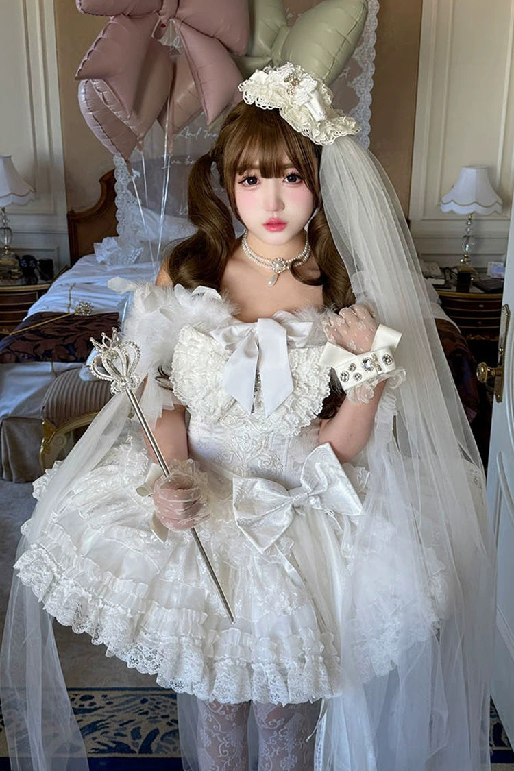 Sweet Lolita JSK - White Feather Promise, White, Lace Trim, Ruffled, Layered - additional product view 3