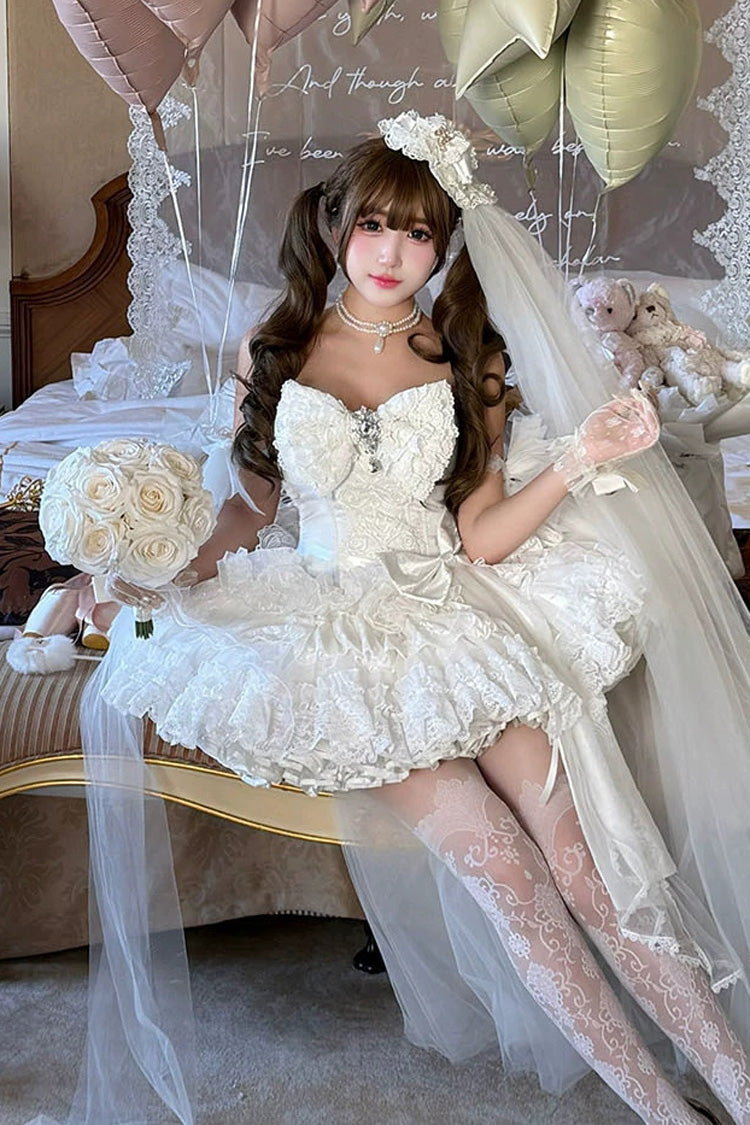 Sweet Lolita JSK - White Feather Promise, White, Lace Trim, Ruffled, Layered - additional product view 4