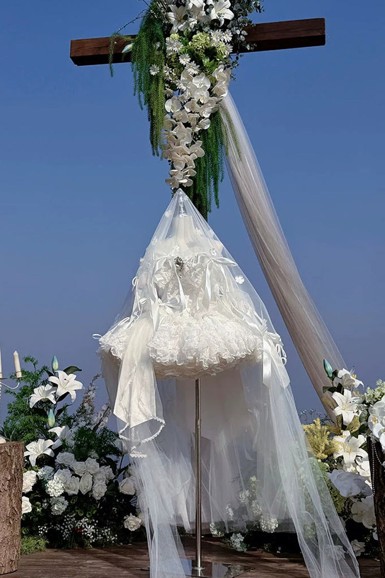 Sweet Lolita JSK - White Feather Promise, White, Lace Trim, Ruffled, Layered - additional product view 5