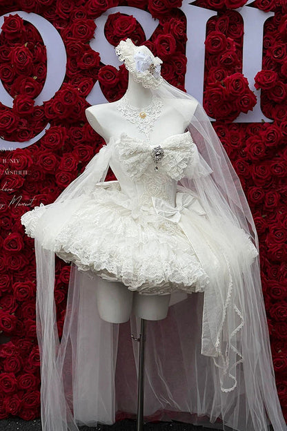 Sweet Lolita JSK - White Feather Promise, White, Lace Trim, Ruffled, Layered - additional product view 6