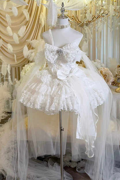 Sweet Lolita JSK - White Feather Promise, White, Lace Trim, Ruffled, Layered - additional product view 7