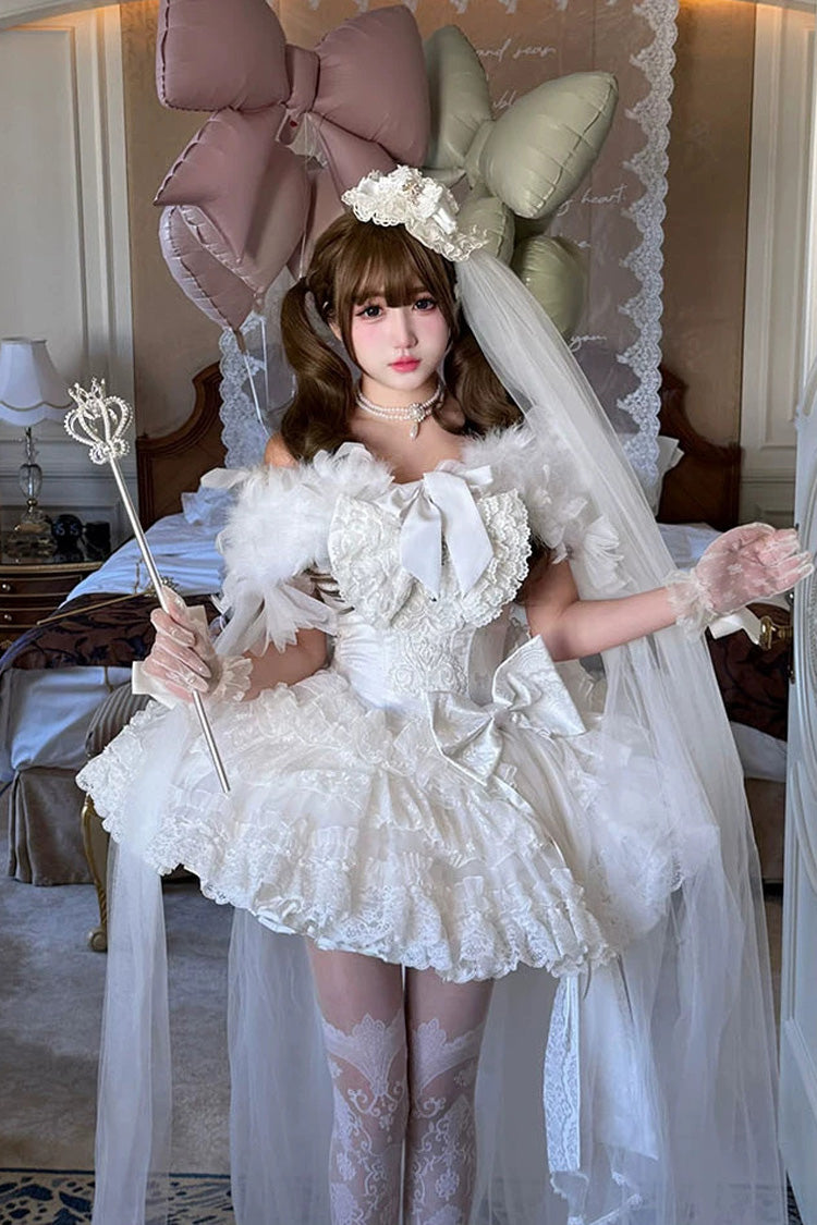 Sweet Lolita JSK - White Feather Promise, White, Lace Trim, Ruffled, Layered - main product image