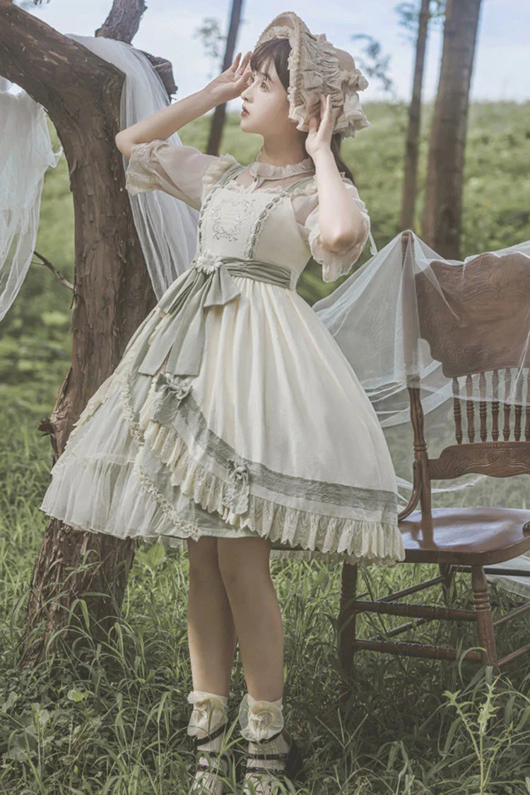 Sweet Lolita JSK - White/green Country Style Daisy, 2 Colors, High Waist - additional product view 4