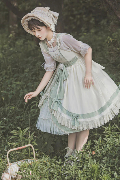 Sweet Lolita JSK - White/green Country Style Daisy, 2 Colors, High Waist - additional product view 5