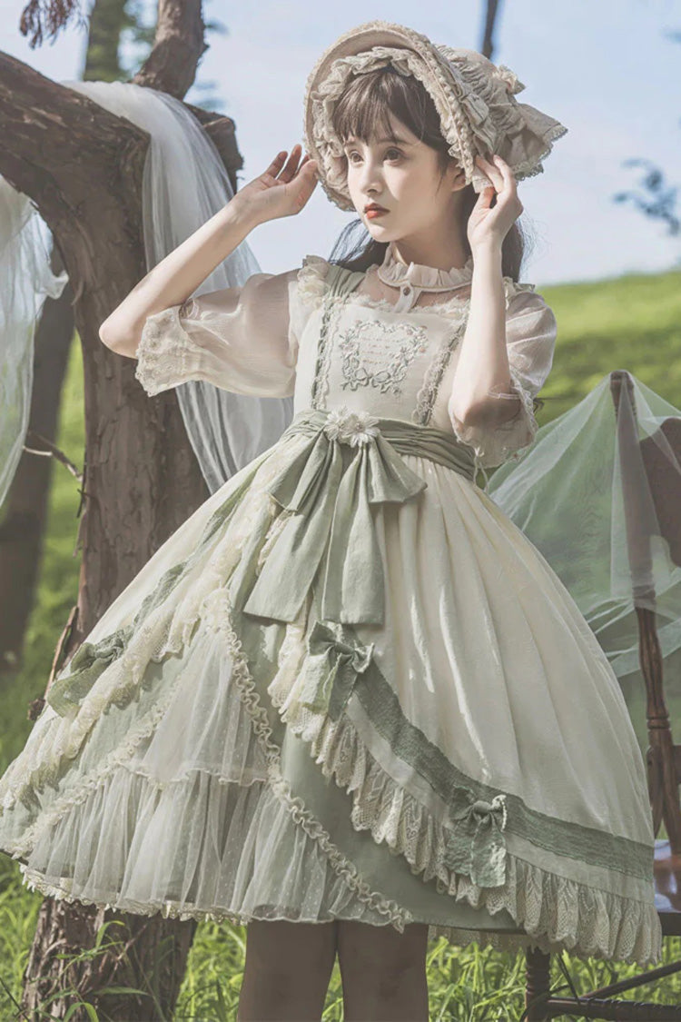 Sweet Lolita JSK - White/green Country Style Daisy, 2 Colors, High Waist - additional product view 6