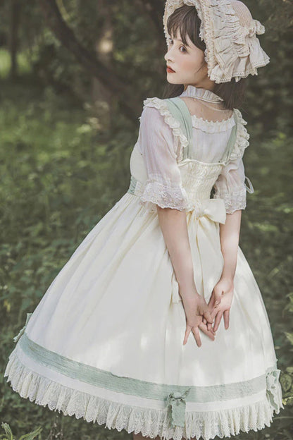 Sweet Lolita JSK - White/green Country Style Daisy, 2 Colors, High Waist - additional product view 7