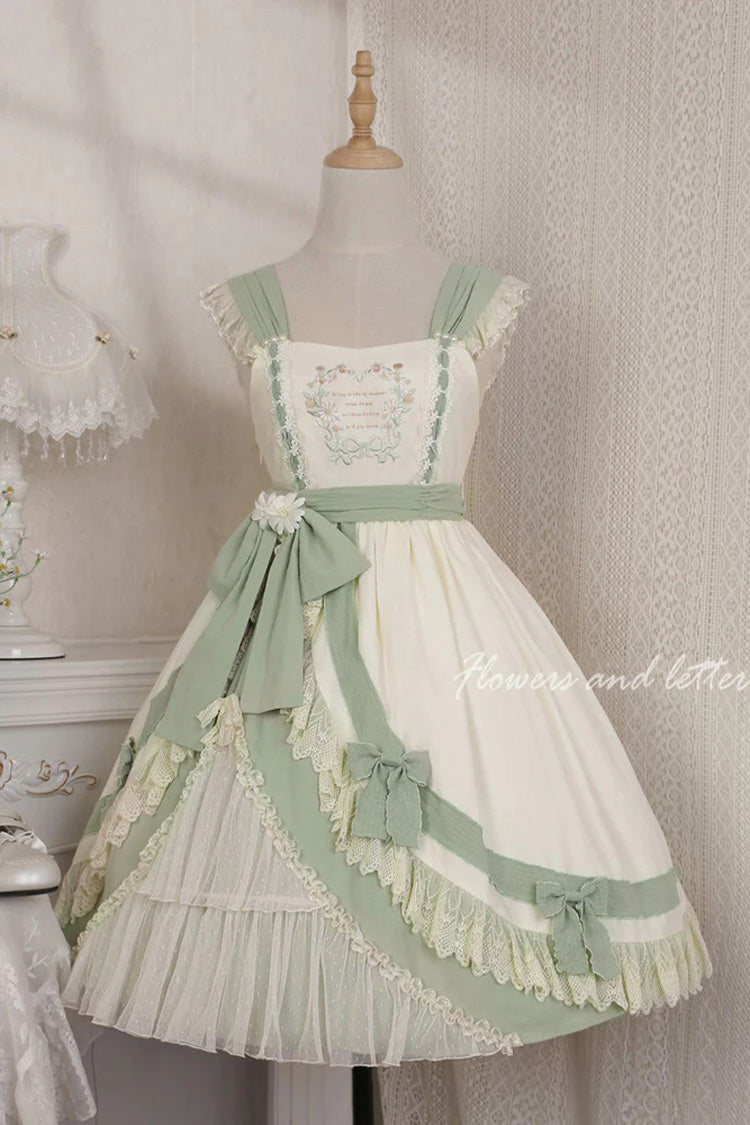 Sweet Lolita JSK - White/green Country Style Daisy, 2 Colors, High Waist - additional product view 8
