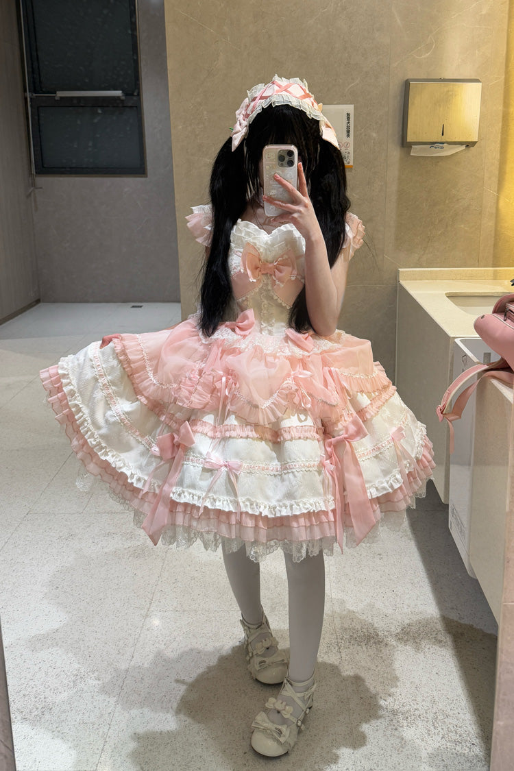 Sweet Lolita JSK - White/pink, 2 Colors, Ballet-Inspired Style, Bow Detail, Lace Trim - additional product view 2