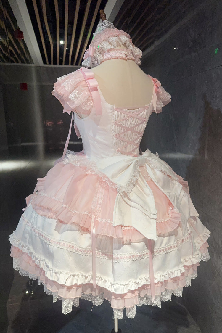 Sweet Lolita JSK - White/pink, 2 Colors, Ballet-Inspired Style, Bow Detail, Lace Trim - additional product view 3