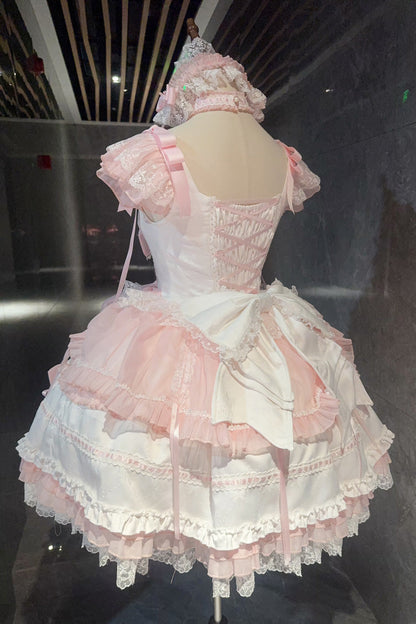 Sweet Lolita JSK - White/pink, 2 Colors, Ballet-Inspired Style, Bow Detail, Lace Trim - additional product view 3