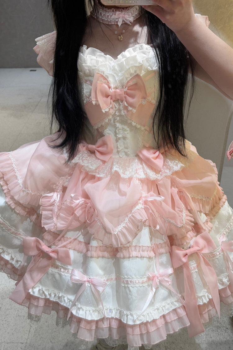 Sweet Lolita JSK - White/pink, 2 Colors, Ballet-Inspired Style, Bow Detail, Lace Trim - additional product view 4