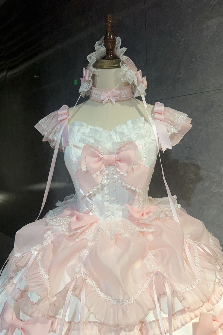 Sweet Lolita JSK - White/pink, 2 Colors, Ballet-Inspired Style, Bow Detail, Lace Trim - additional product view 6