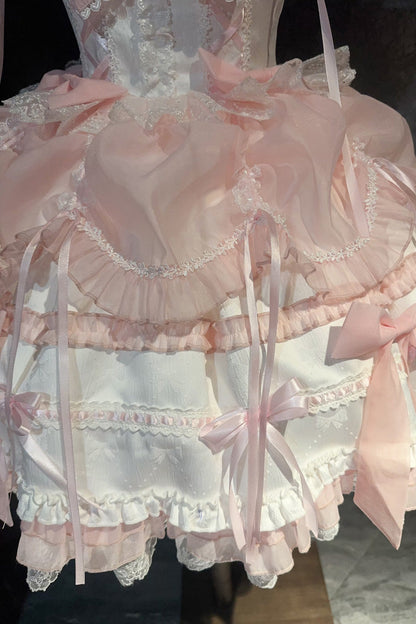 Sweet Lolita JSK - White/pink, 2 Colors, Ballet-Inspired Style, Bow Detail, Lace Trim - additional product view 7
