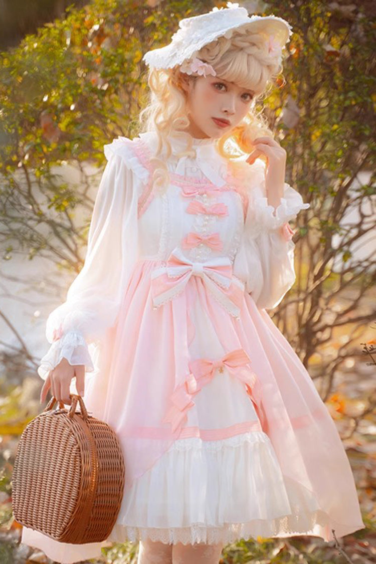 Sweet Lolita JSK - White/pink, 2 Colors, Plus Size, Bow Detail, Ruffled - additional product view 5