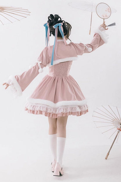 Sweet Lolita JSK - White/pink, 2 Colors, Ruffled, Chinese-Inspired Style - additional product view 7