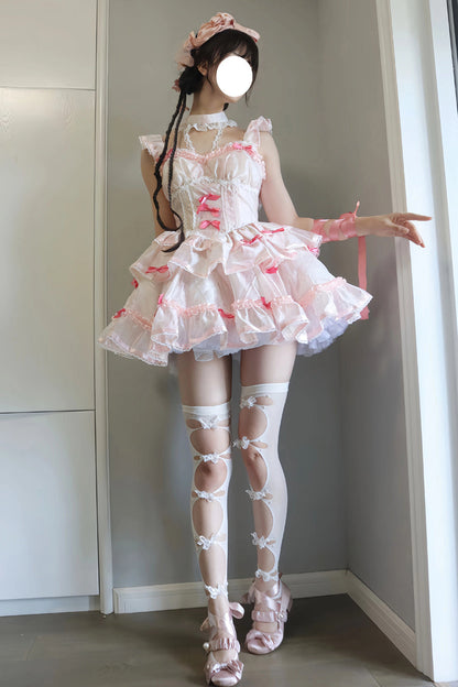 Sweet Lolita JSK - White/pink Multi-layer, 2 Colors, Bow Detail, Ruffled - additional product view 2