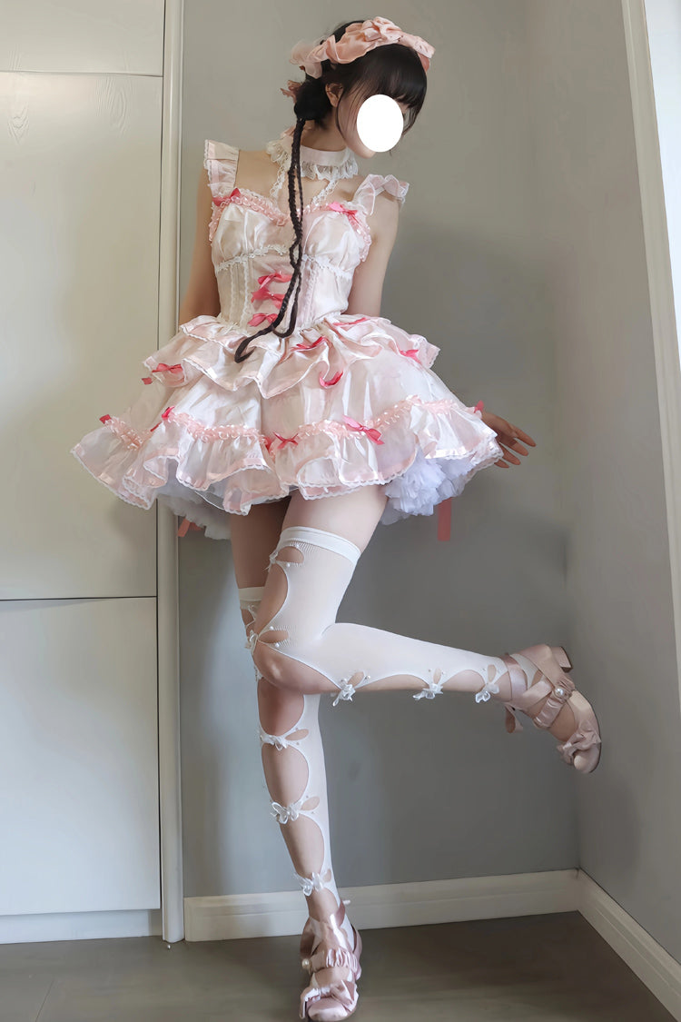 Sweet Lolita JSK - White/pink Multi-layer, 2 Colors, Bow Detail, Ruffled - additional product view 5