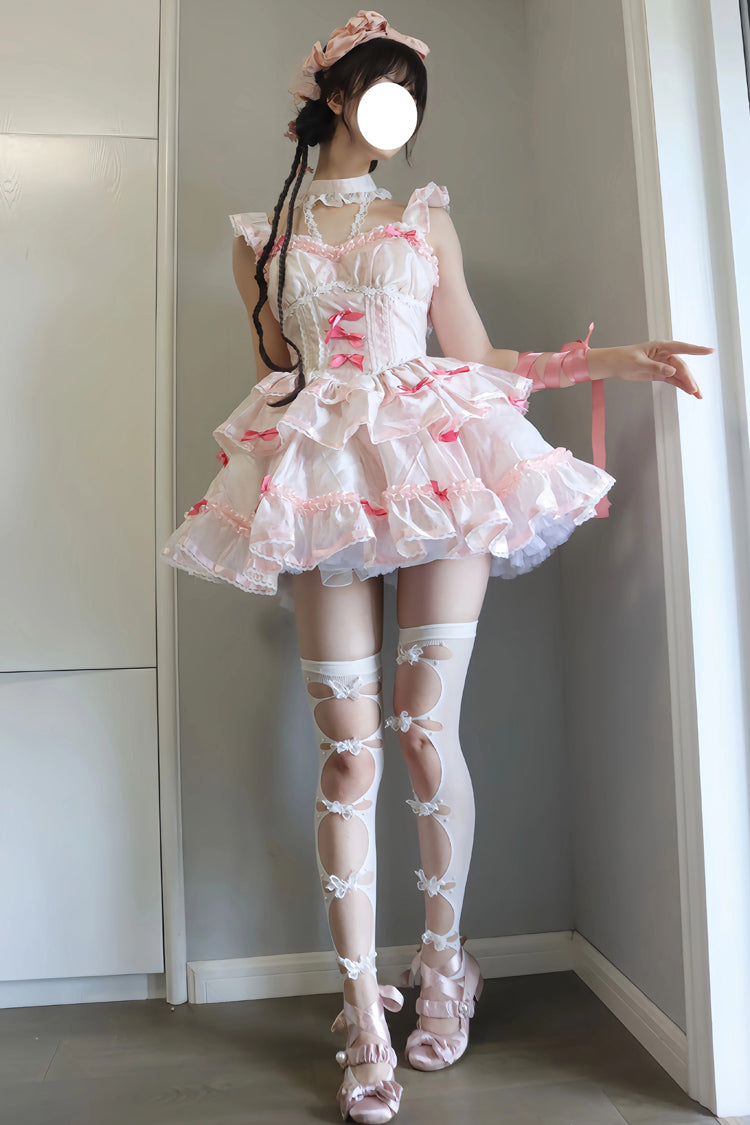 Sweet Lolita JSK - White/pink Multi-layer, 2 Colors, Bow Detail, Ruffled - additional product view 6