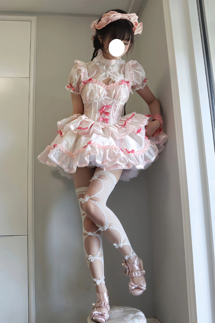 Sweet Lolita JSK - White/pink Multi-layer, 2 Colors, Bow Detail, Ruffled - additional product view 7