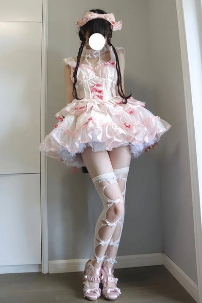 Sweet Lolita JSK - White/pink Multi-layer, 2 Colors, Bow Detail, Ruffled - main product image