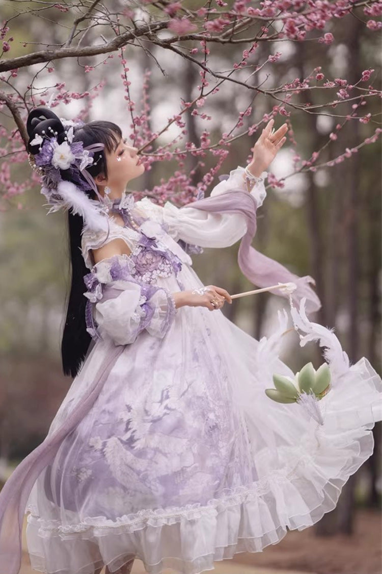 Sweet Lolita JSK - White/purple Square Collar High, 2 Colors, Square Collar, High Waist - additional product view 2