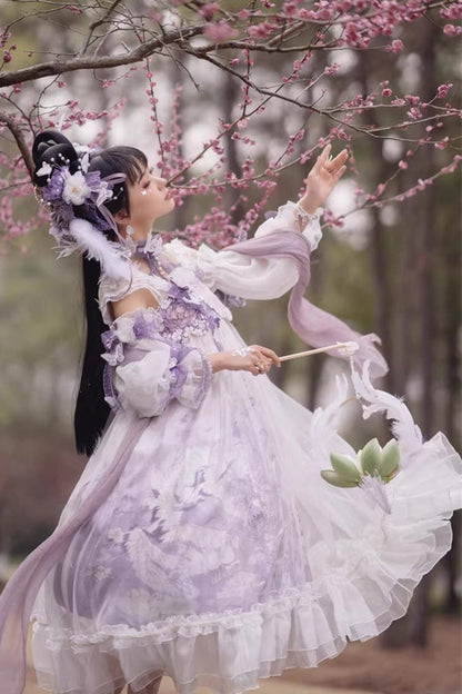 Sweet Lolita JSK - White/purple Square Collar High, 2 Colors, Square Collar, High Waist - additional product view 2
