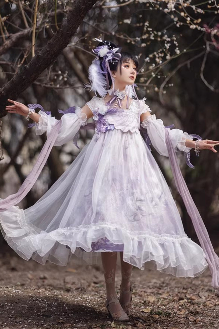 Sweet Lolita JSK - White/purple Square Collar High, 2 Colors, Square Collar, High Waist - additional product view 3