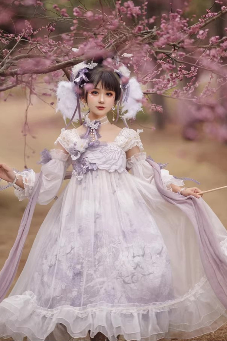 Sweet Lolita JSK - White/purple Square Collar High, 2 Colors, Square Collar, High Waist - additional product view 4