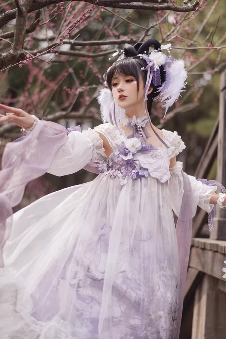Sweet Lolita JSK - White/purple Square Collar High, 2 Colors, Square Collar, High Waist - additional product view 5