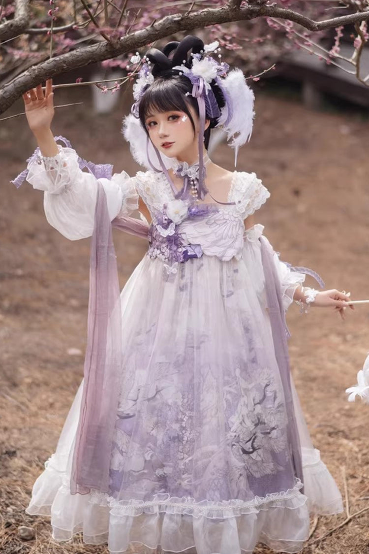Sweet Lolita JSK - White/purple Square Collar High, 2 Colors, Square Collar, High Waist - additional product view 6