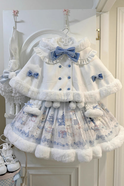 Sweet Lolita JSK - Winter Fluffy Bea, White, Bow Detail, Printed - additional product view 2