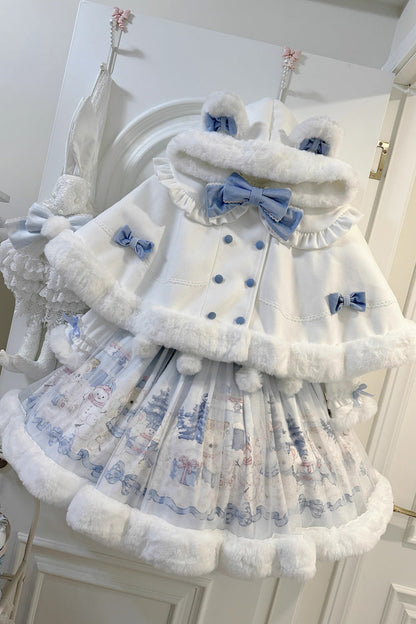 Sweet Lolita JSK - Winter Fluffy Bea, White, Bow Detail, Printed - additional product view 3